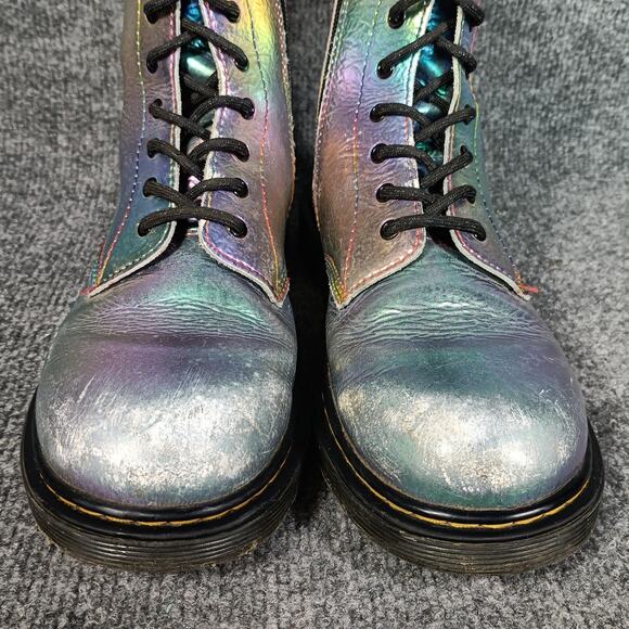 Dr. Martens 1460 Y Boots Women Size 6 Iridescent Silver Side Zip 8-Eye Combat - Picture 7 of 9